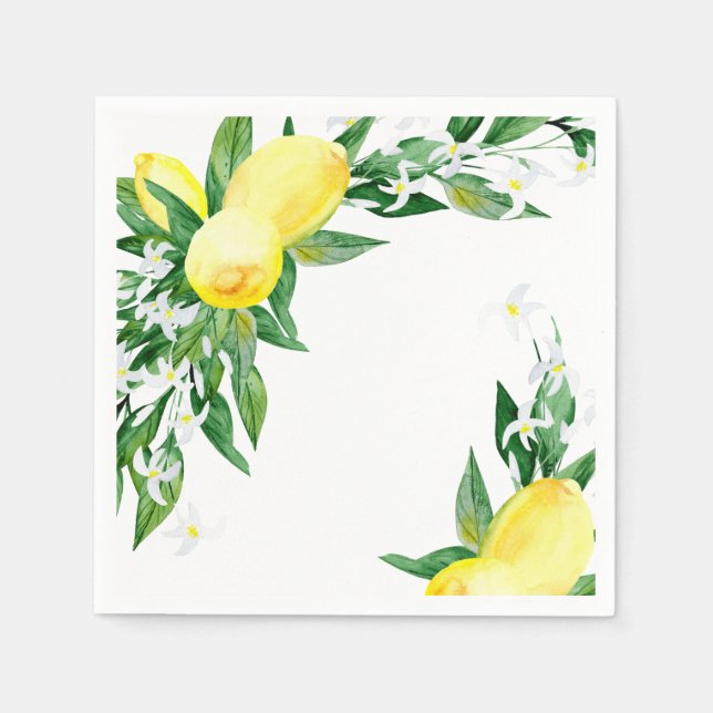 Serviette En Papier Papier de fête chic à la verdure de citron en fleu (Devant)