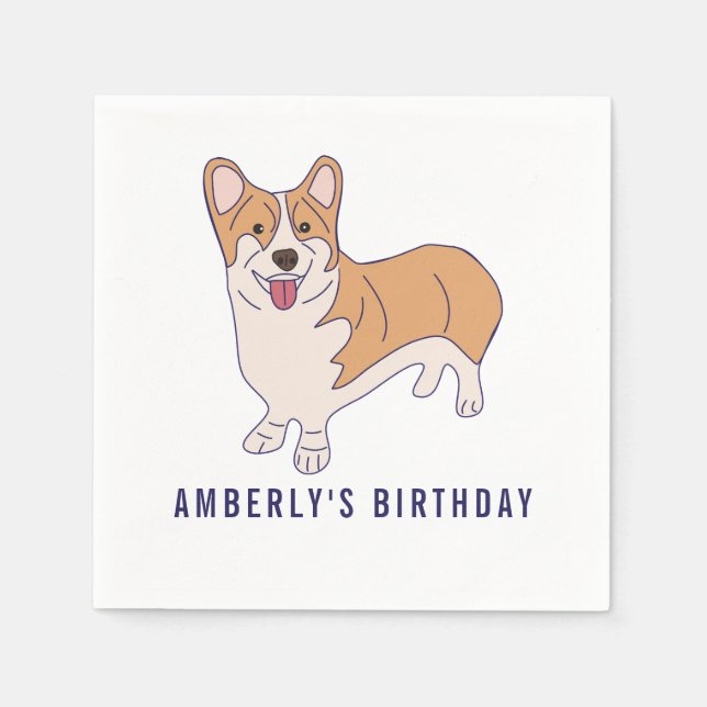 Serviette En Papier Papier de fête d'anniversaire de Chien Corgi perso (Devant)