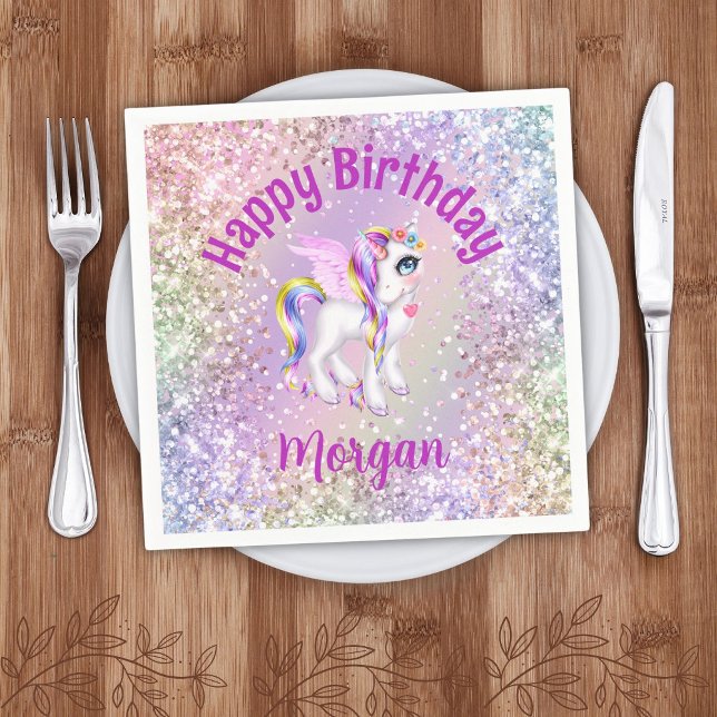 Serviette En Papier Papier de fête d'anniversaire de la licorne magiqu (Créateur téléchargé)
