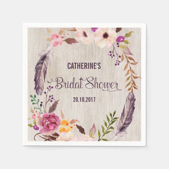 Serviette En Papier Papier de Fête des mariées Floral Boho Rustique Na (Devant)