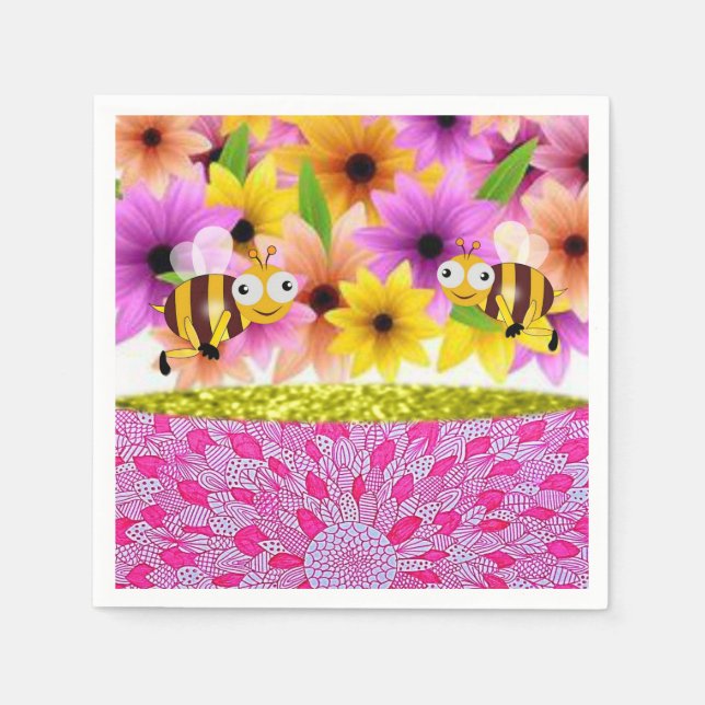 Serviette En Papier Papier de fête des mères serviettes abeille (Devant)