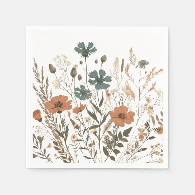 Serviette En Papier Papier de fête fleuri Boho, fleur sauvage (Devant)