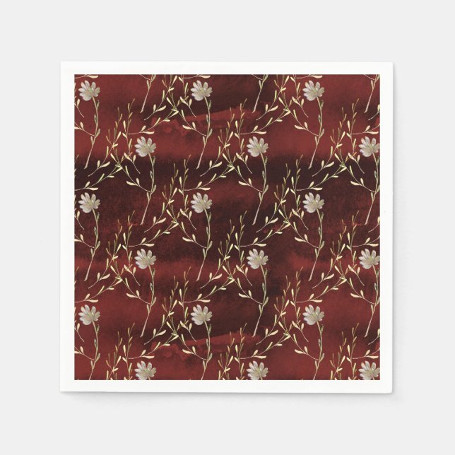Serviette En Papier Papier de fête floral élégant Bourgogne Marsala (Devant)