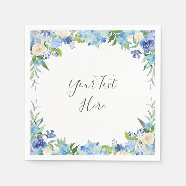 Serviette En Papier Papier de FÊTE Floral Hydrangea Bleu Clair (Devant)