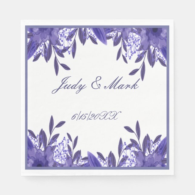 Serviette En Papier Papier de feuillage bleu violet Floral (Devant)
