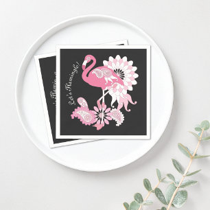 Serviette En Papier Papier de Flamant rose rose Paisley noir moderne