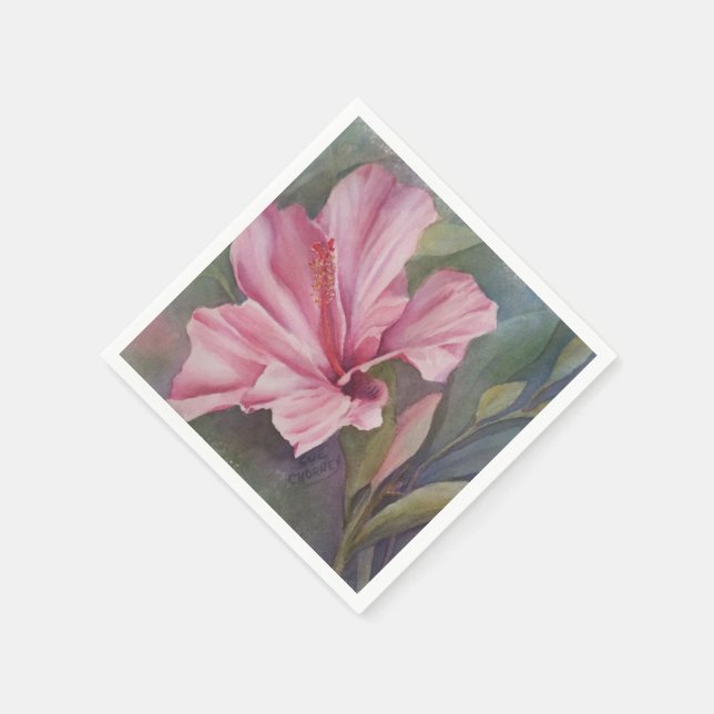 SERVIETTE EN PAPIER PAPIER DE FLEURS HIBISCUS ROSE NAPKINS (Coin)