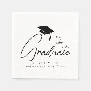 Serviette En Papier Papier de graduation noir et blanc personnalisable