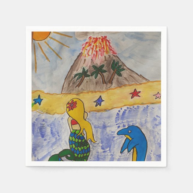Serviette En Papier Papier de l'île Mermaid Napkin (Devant)