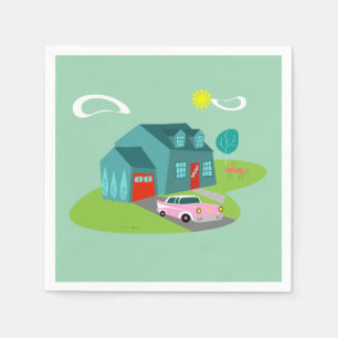 Serviette En Papier Papier de maison de banlieue rétro