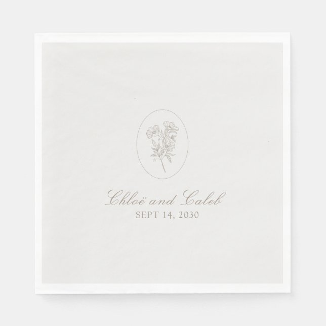 Serviette En Papier Papier de mariage à calligraphie botanique simple  (Devant)