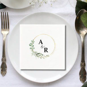 Serviette En Papier Papier de mariage à initiales de couple de verdure