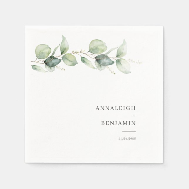 Serviette En Papier Papier de Mariage Botanique Eucalyptus Succulent (Devant)