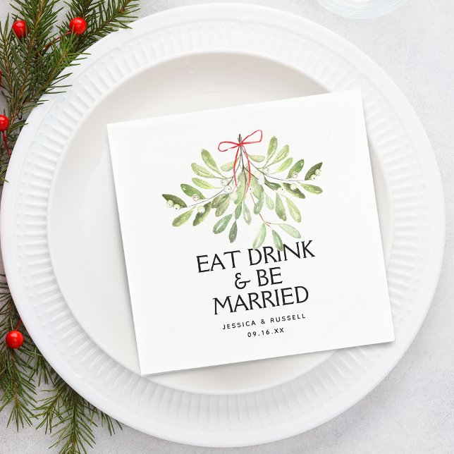 Serviette En Papier Papier de mariage de vacances au gui (Mistletoe Holiday Wedding Paper Napkins)