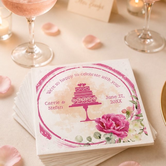 Serviette En Papier Papier de mariage éclaboussé de couleur rose vif (Créateur téléchargé)