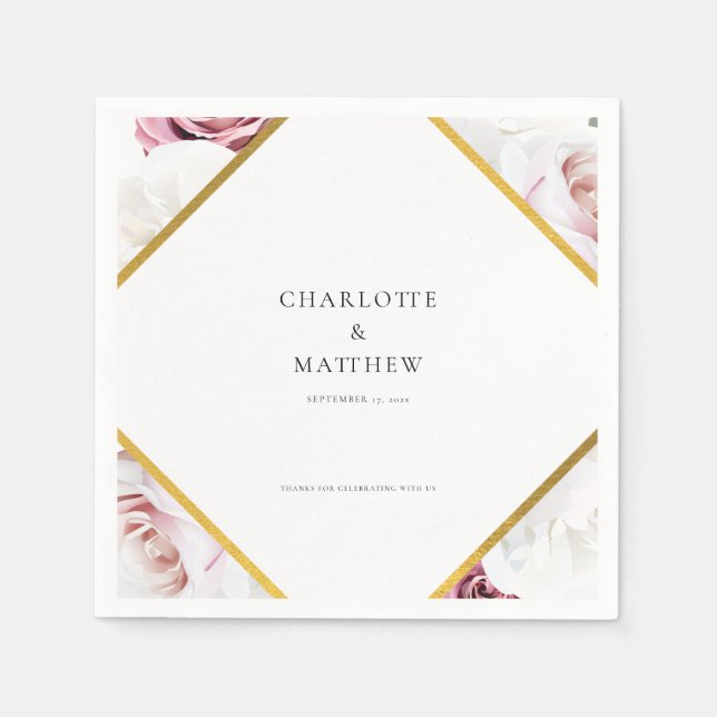Serviette En Papier Papier de mariage géométrique rose floral (Devant)