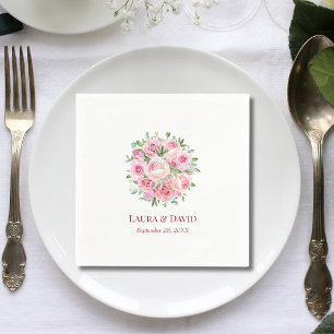 Serviette En Papier Papier de mariage personnalisé à la rose aquarelle