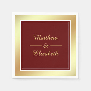Serviette En Papier Papier de mariage rouge à feuille d'or fausse