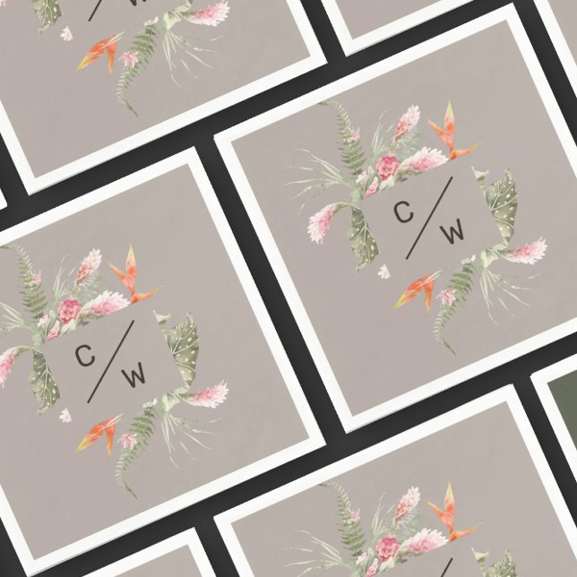 Serviette En Papier Papier de mariage taupe à monogramme floral tropic (Créateur téléchargé)