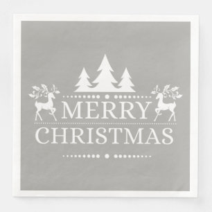 Serviette En Papier Papier de Noël argenté et blanc Joyeux