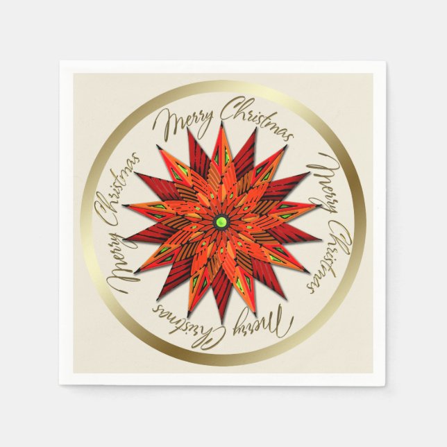 Serviette En Papier Papier de Noël Art Déco Poinsettia (Devant)