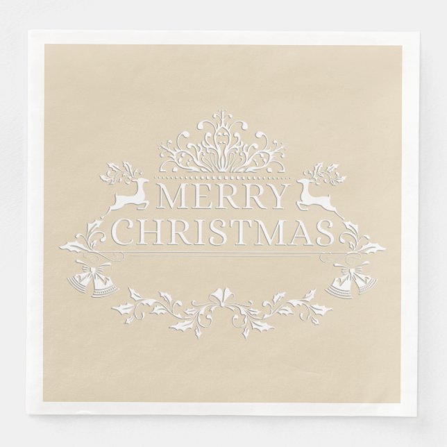 Serviette En Papier Papier de Noël beige et blanc (Devant)