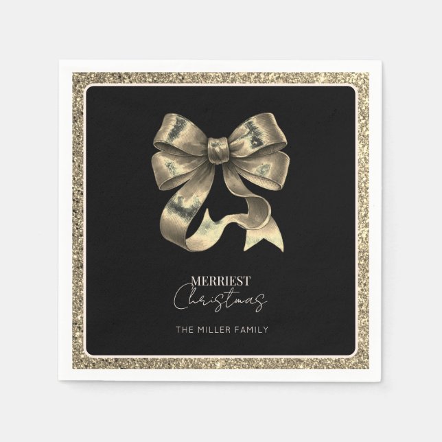 Serviette En Papier Papier de Noël Black Gold Glitt Bow (Devant)