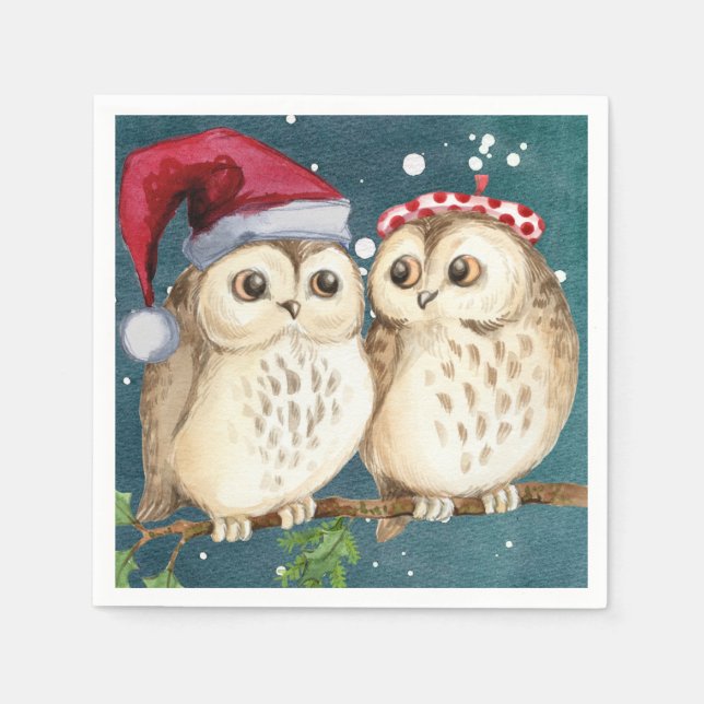 Serviette En Papier Papier de Noël Chouettes (Devant)