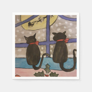 Serviette En Papier Papier de Noël de chat noir
