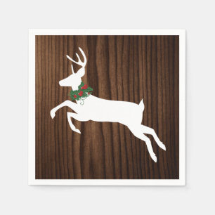Serviette En Papier Papier de Noël en bois rustique et cerf blanc