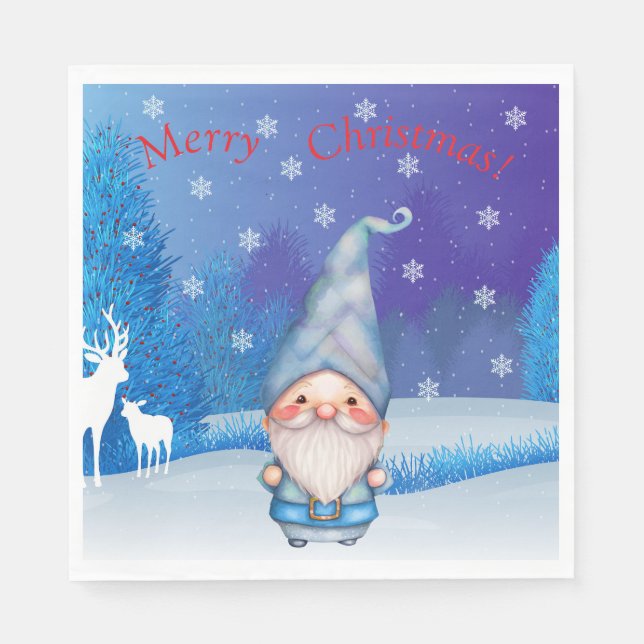 Serviette En Papier Papier de Noël Gnome Napkin (Devant)
