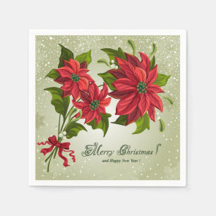 Serviette En Papier Papier de Noël Joyeux Classique Poinsettias de ser