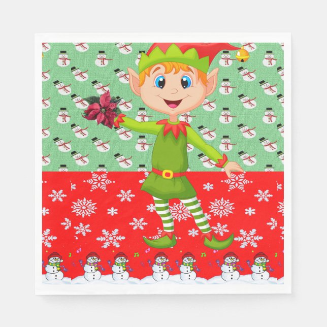Serviette En Papier Papier de Noël, Joyeux Noël, Elfe (Devant)