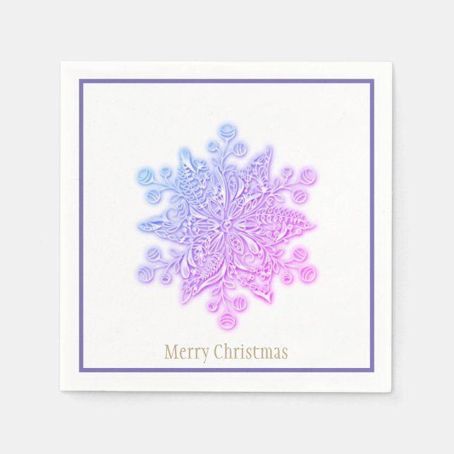 Serviette En Papier Papier de Noël Napkins Purples Flocon de neige (Devant)