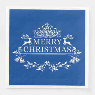 Serviette En Papier Papier de Noël Royal Blue & White Merry