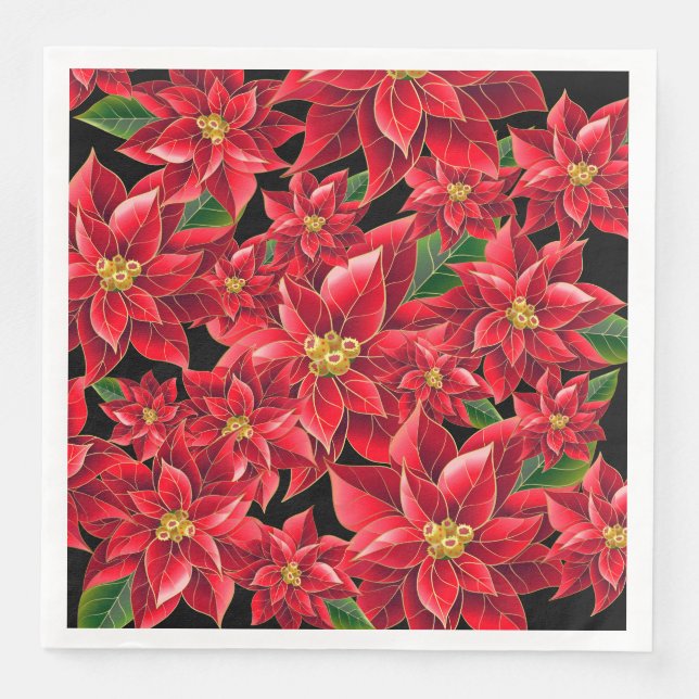 Serviette En Papier Papier de Noël serviettes Poinsettia rouge-dîner (Devant)