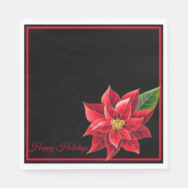 Serviette En Papier Papier de Noël serviettes Rouge Poinsettia-déjeune (Devant)