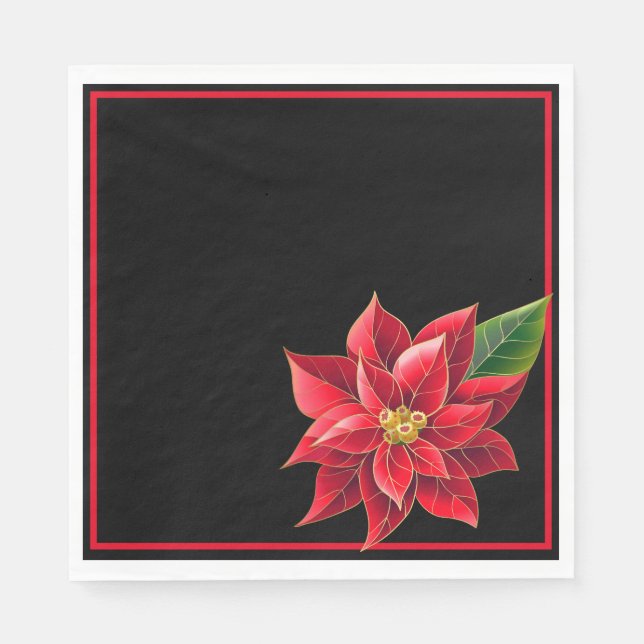 Serviette En Papier Papier de Noël serviettes Rouge Poinsettia-déjeune (Devant)