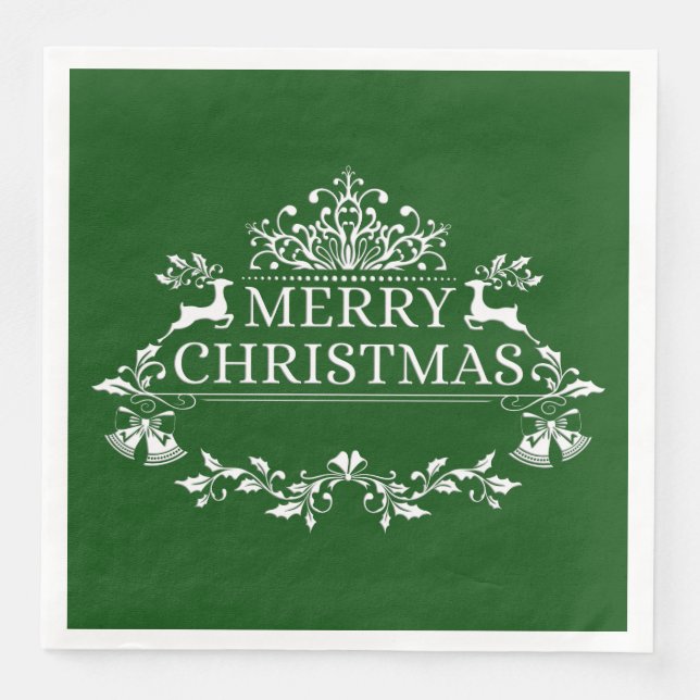 Serviette En Papier Papier de Noël vert et blanc (Devant)