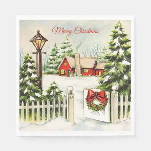 Serviette En Papier Papier de pin de la Maison Rouge de Noël