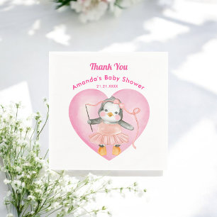 Serviette En Papier Papier de pingouin Baby shower blanc rose Napkin