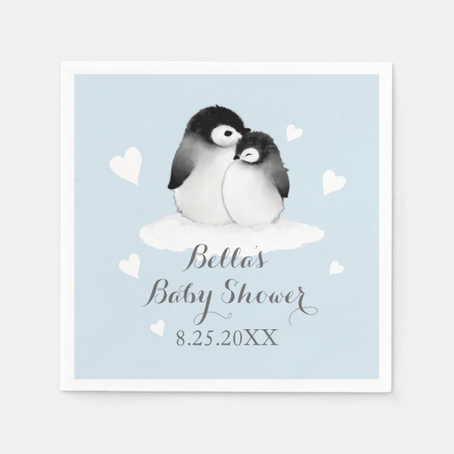 Serviette En Papier Papier de pingouin bleu serviettes (Devant)