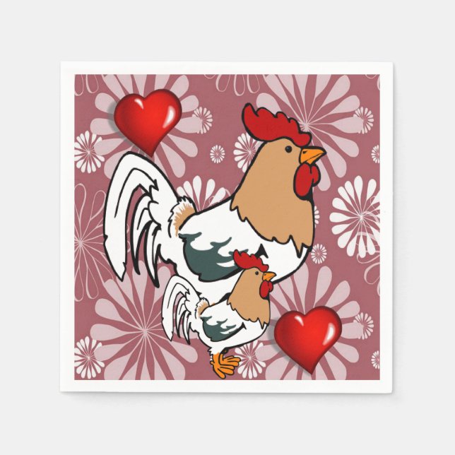 Serviette En Papier Papier de Saint Valentin serviettes, poulet (Devant)