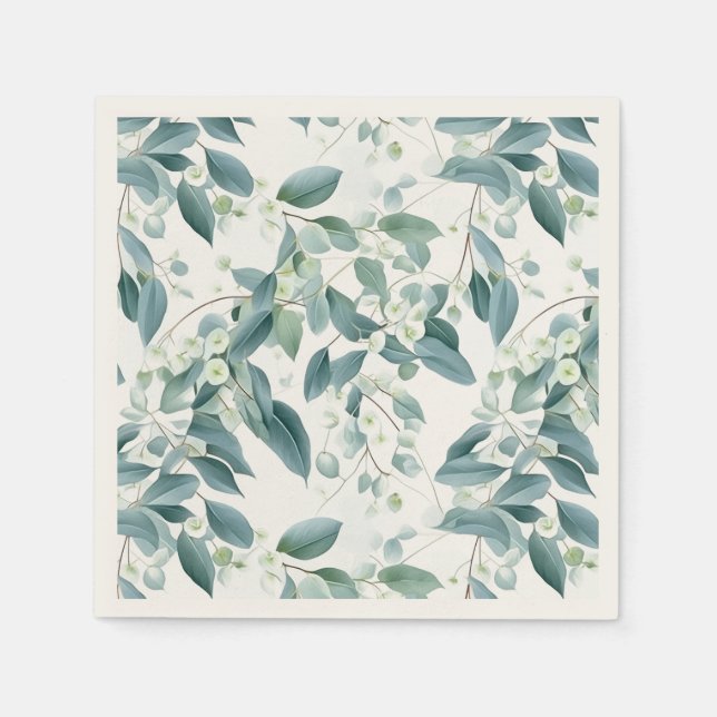 Serviette En Papier Papier de style Aquarelle vert Eucalyptus de Sage  (Devant)