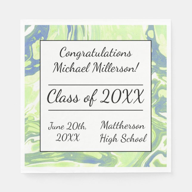 Serviette En Papier Papier de teinture à carreaux bleu et vert marbré (Devant)