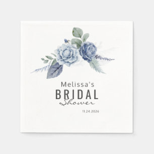 Serviette En Papier Papier de typographie florale à aquarelle bleue po