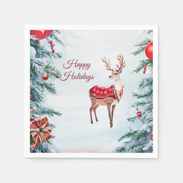 Serviette En Papier Papier de vacances Reindeer Napkin (Devant)