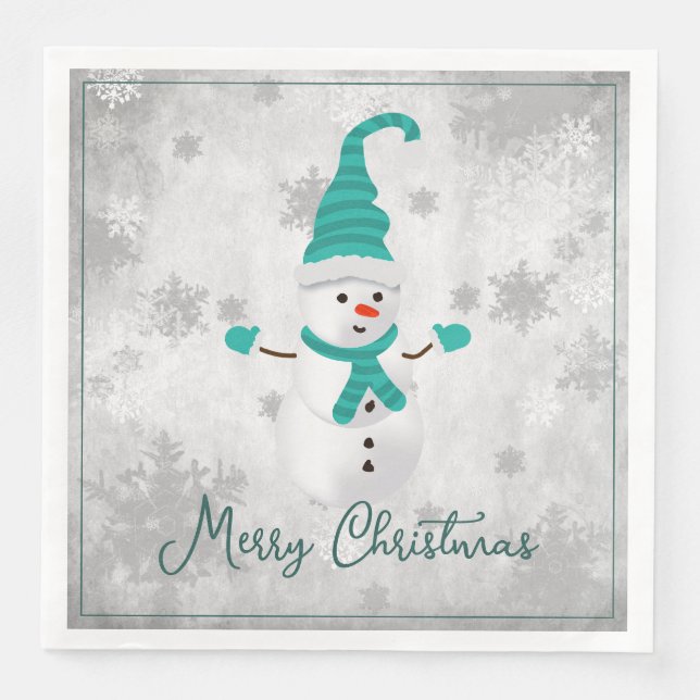 Serviette En Papier Papier de vacances turquoise Snowman Napkin (Devant)