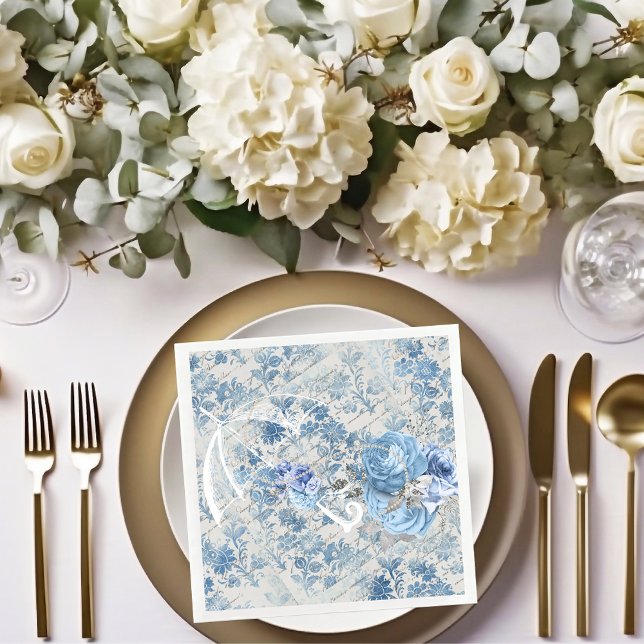 Serviette En Papier Papier dentelle damassé bleu victorien à motif flo (Créateur téléchargé)