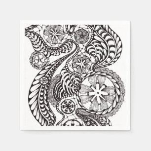 Serviette En Papier Papier dentelle élégant noir et blanc Zen Doodle F